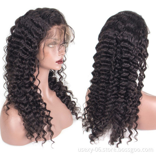 Factory Wholesale Human Hair Wig Virgin Peruvian Hair Lace Wigs Deep Wave Full Lace Front Human Hair Wig